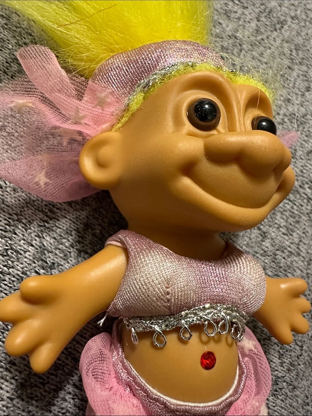 Russ Yellow Hair Pink Outfit Troll Doll with Belly Gem